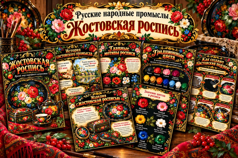 Русские народные промыслы "Жостовская роспись" 20 страниц