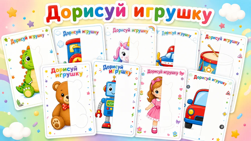 Дорисуй и раскрась (Игрушки)