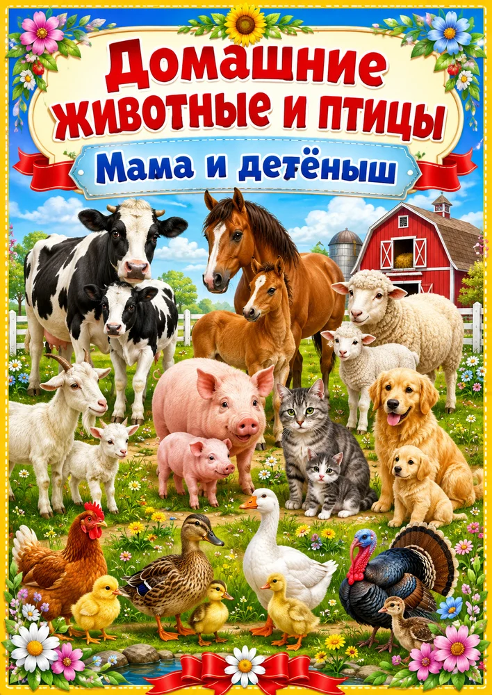Демонстрационный материал "Домашние животные, птицы и детёныши"