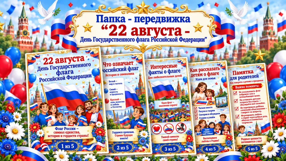 Папка - передвижка "22 августа - День Российского Государственного флага Российской Федерации" — превью 1