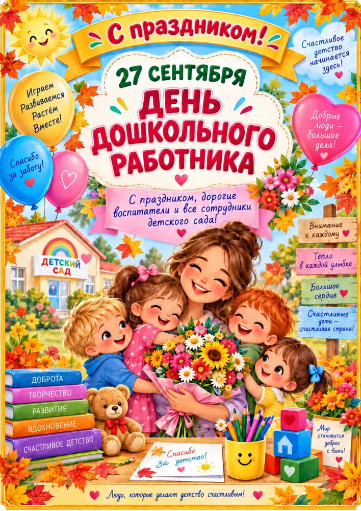 "День дошкольного работника" (папка- передвижка, пожелания сотрудникам, сердечки с поздравлениями) 24 страницы