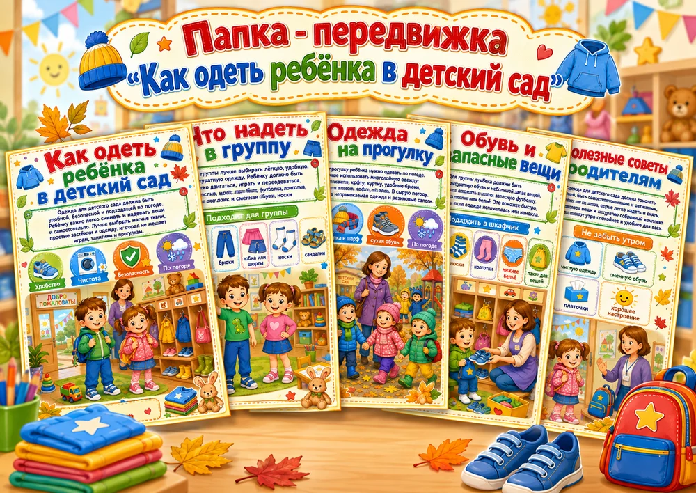 Папка - передвижка "Как одеть ребёнка в детский сад"